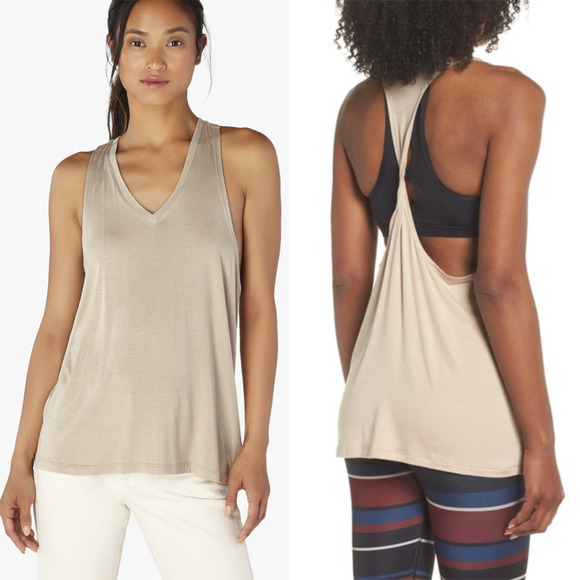 Beyond Yoga Twisted Racerback V-Neck Lightweight Tank Top Texas Taupe Tan S - Picture 1 of 15